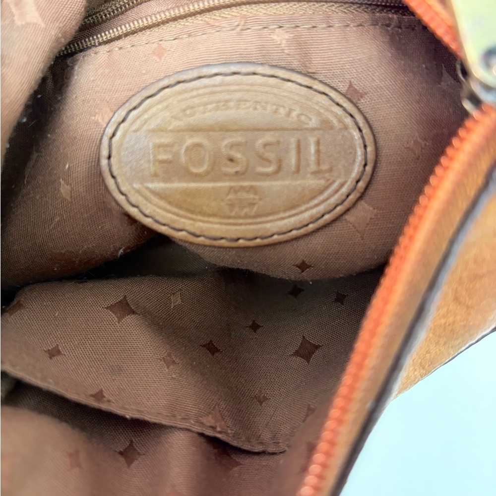 Fossil Brown Pebbled Leather Crossbody Bag Small Zip Pocket Adjustable Strap - Picture 6 of 11